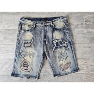 Men's M. Society Politically Incorrect Distressed Blue Denim Jeans Shorts Sz 38